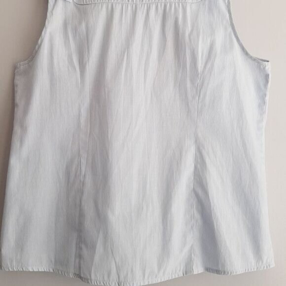 NAF NAF France Ruffle Bib Collar Sleeveless Button Down Stripped Blouse Sz L - Picture 9 of 11